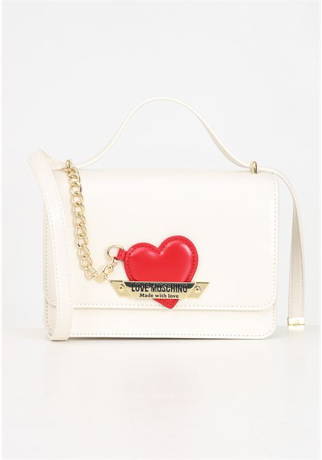 Ivory women's shoulder bag with red heart charm LOVE MOSCHINO | JC4139PP1LLM1110